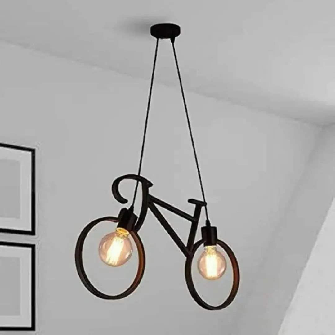 Nordic bicycle-shaped metal pendant light fixture with adjustable height