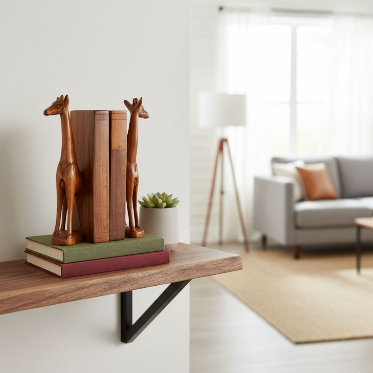 2pcs Decorative 12x25cm Rosewood Giraffe Bookend