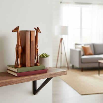 2pcs Decorative 12x25cm Rosewood Giraffe Bookend