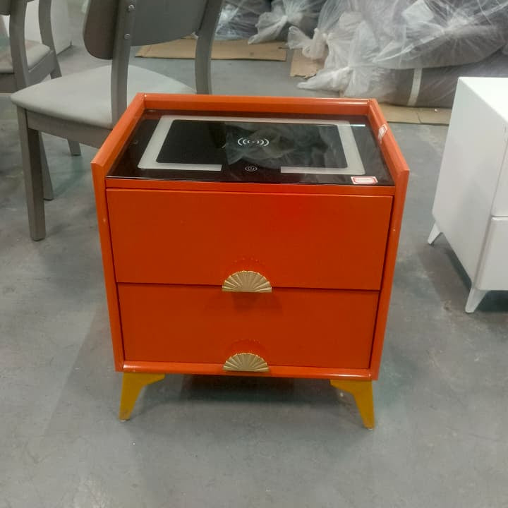 Bedside Table with 2 Drawers and Wireless Charging Glass Top