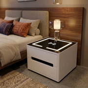 White Gloss Bedside Table with LED Glass Top and Wireless Charging