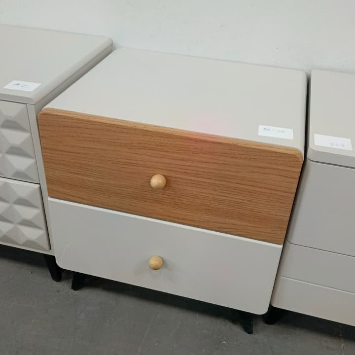 Two Tone Walnut and White Bedside Table with Two Drawers 48x40x50cm