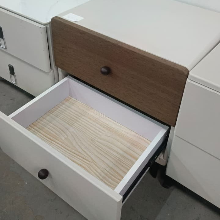 Two Tone Walnut and White Bedside Table with Two Drawers 48x40x50cm