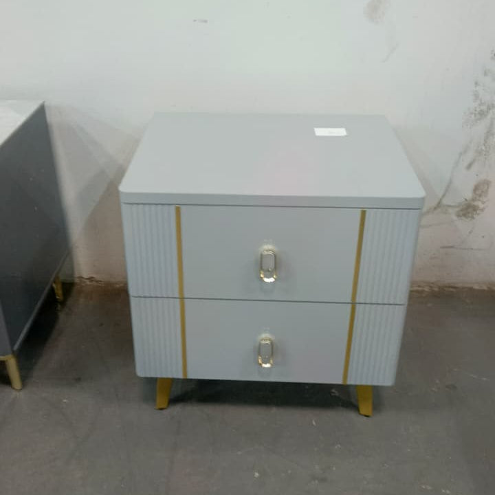 Bedside Table with Two Drawers and Gold Metal Inlay Stripes