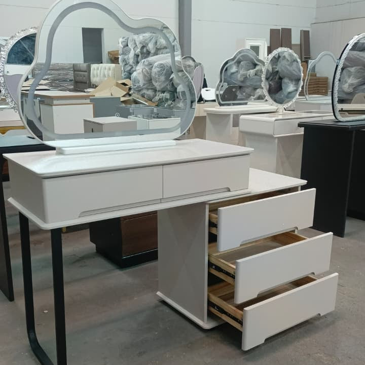 White Wooden Bedside Table with Two Drawers and Black Knobs 50x45x35cm