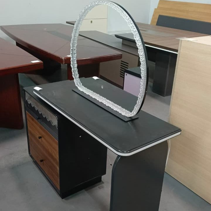 Walnut and Black Dressing Table with Arch LED Mirror and Extending Top