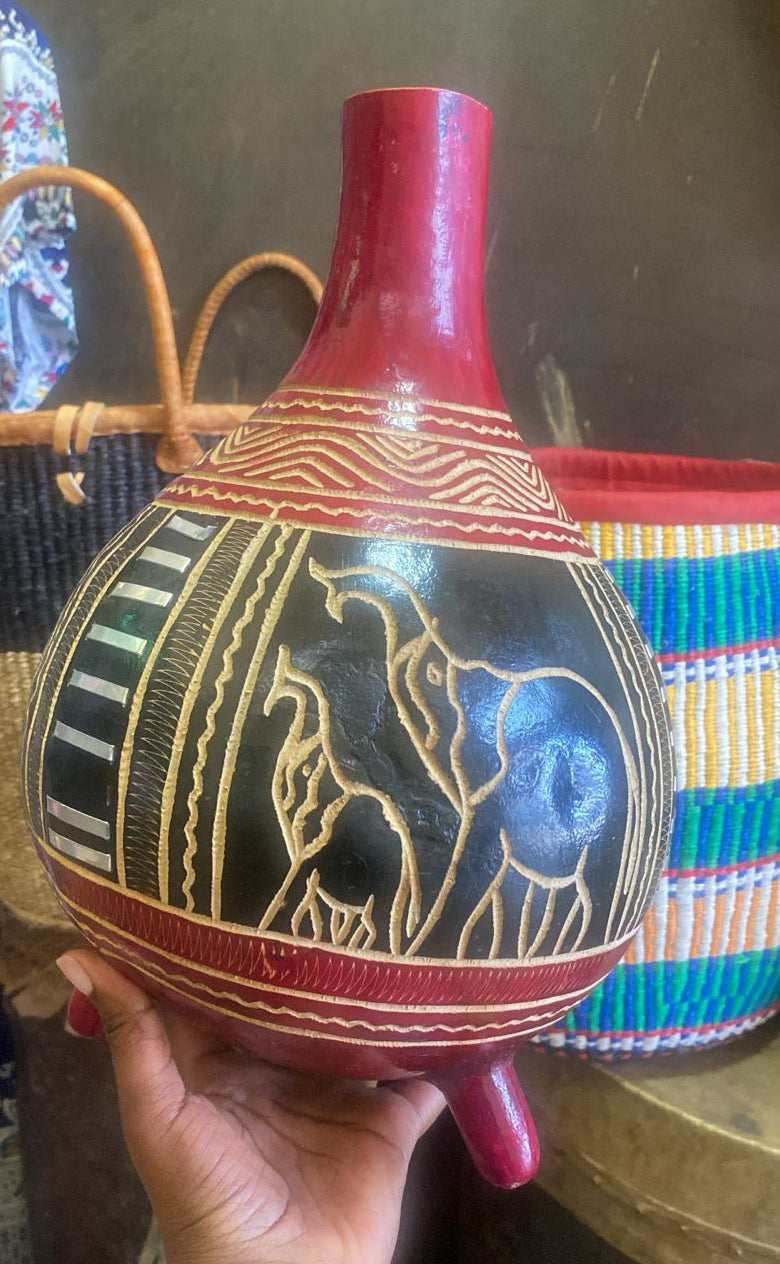 African Calabash with Red Neck and Stand