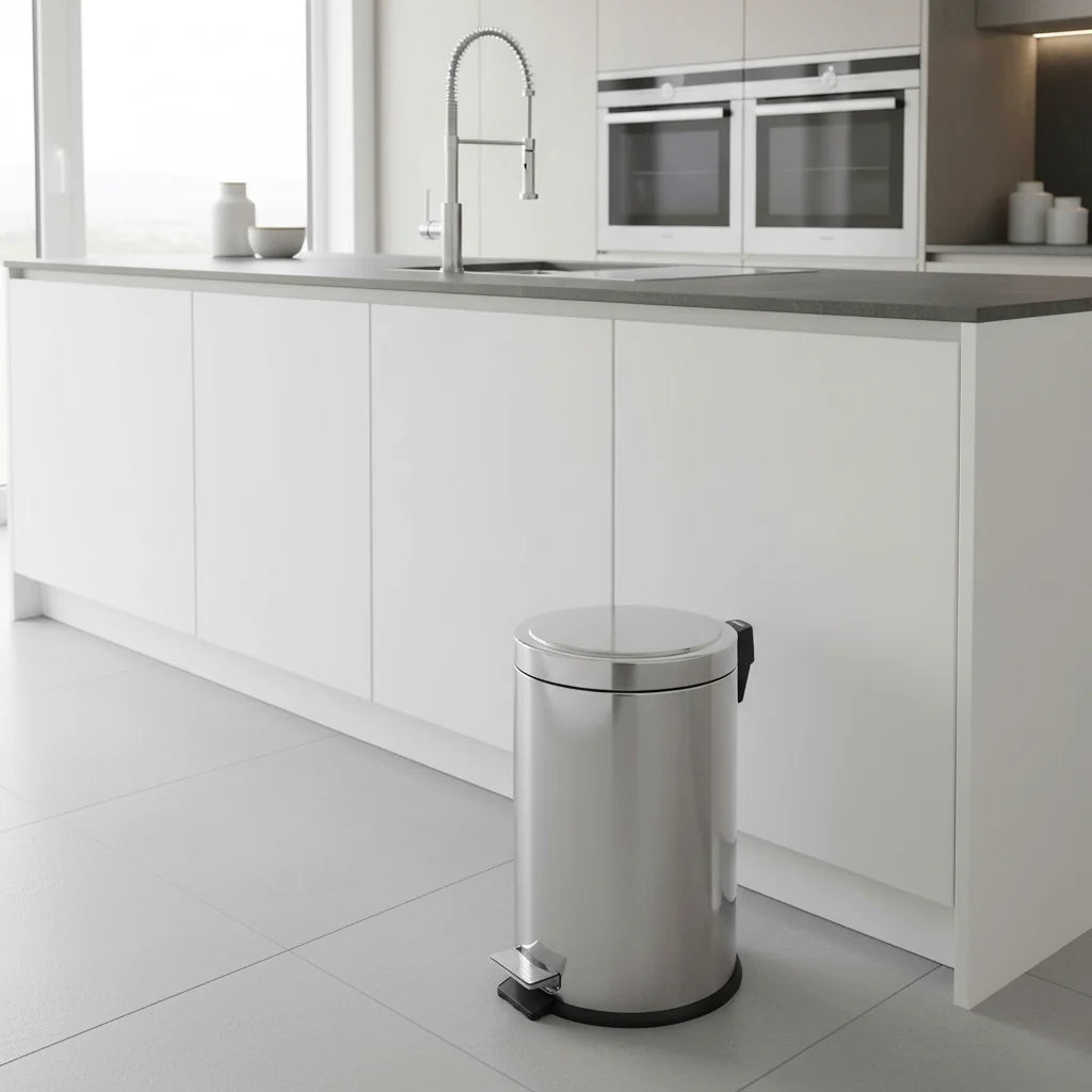 Stainless Steel Step Bin – Mirror Polish & Black Lid Option