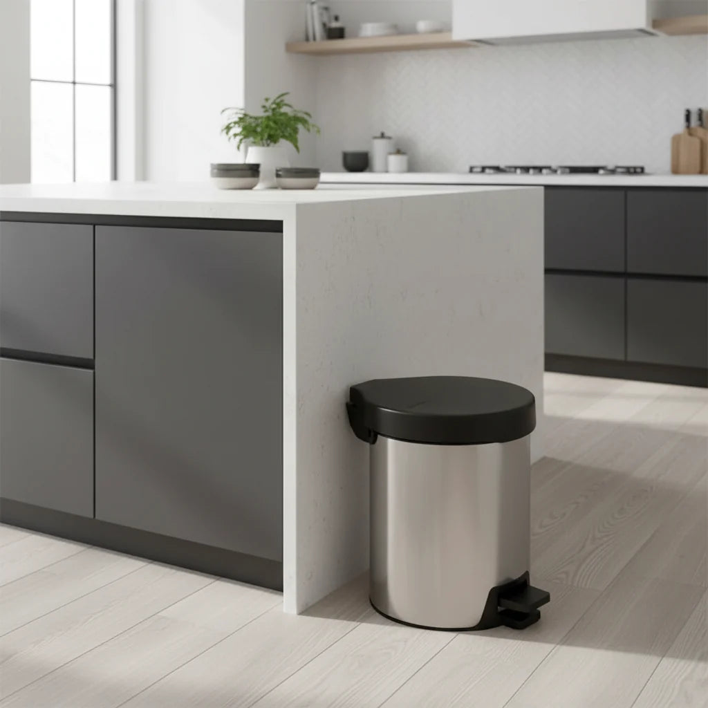 Stainless Steel Step Bin – Mirror Polish & Black Lid Option