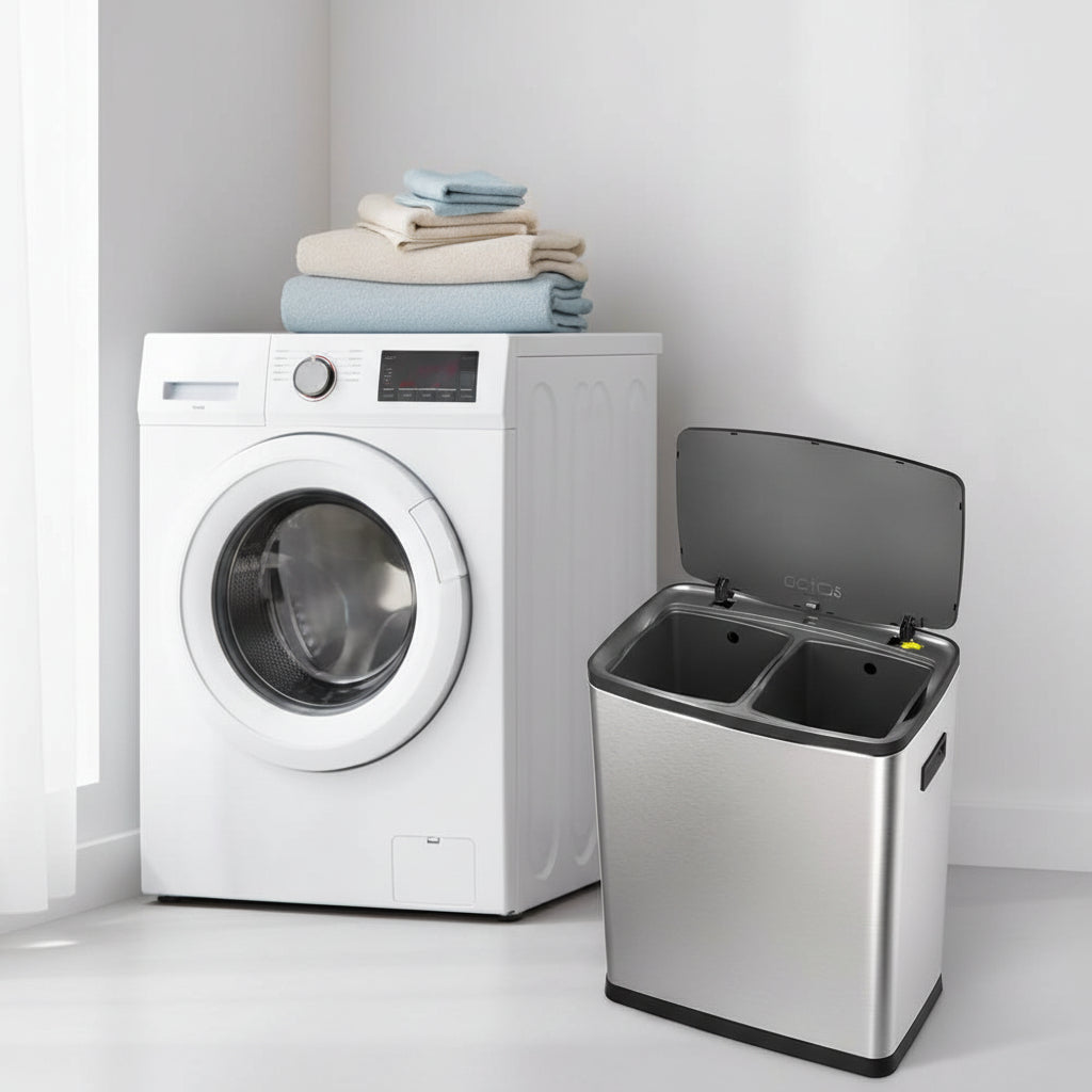 Dual Compartment Stainless Steel Octos Step Bin 15+15L
