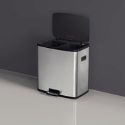 Tramontina Stainless Steel Octos Step Bin 15+15L with dual compartments, foot pedal operation, and Scotch Brite finish.