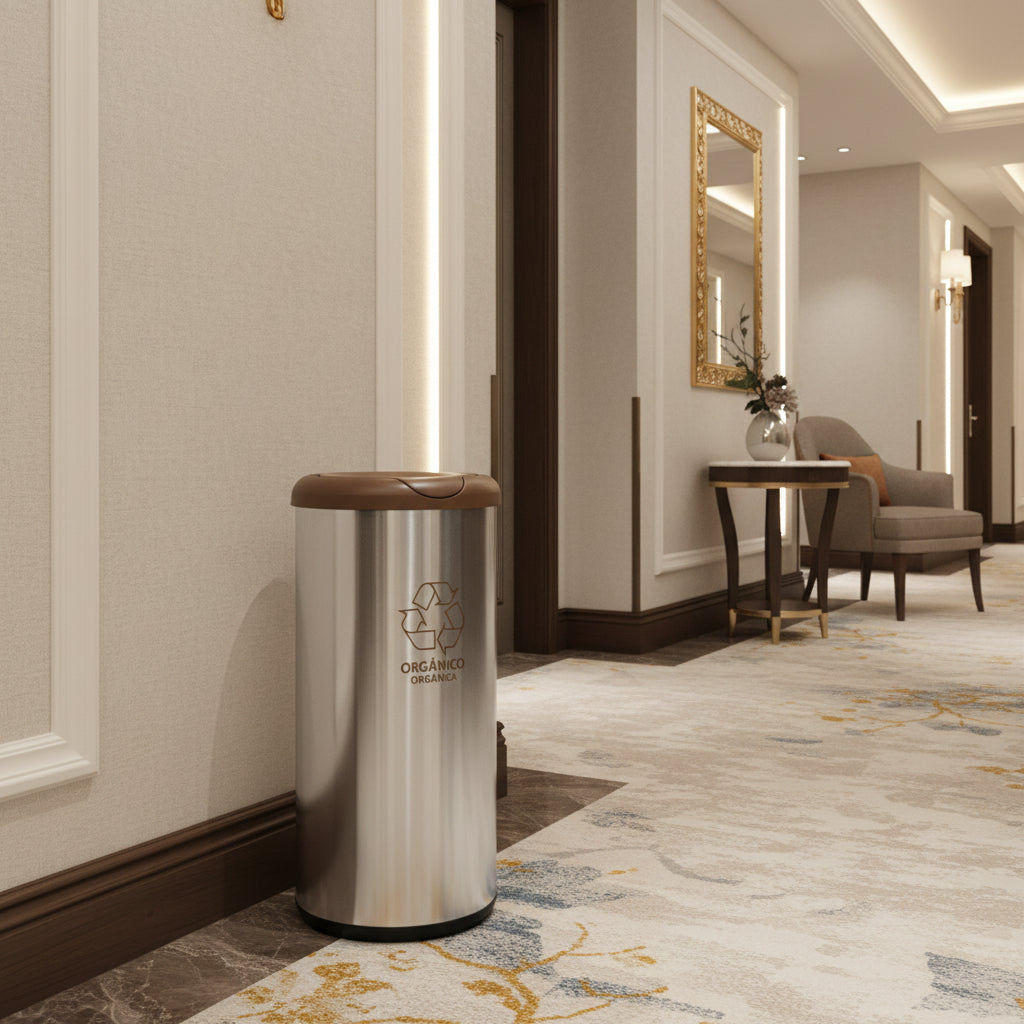 40 Litres Stainless Steel Capsule Waste Bin With Swing Lid And Scotch Brite Finish