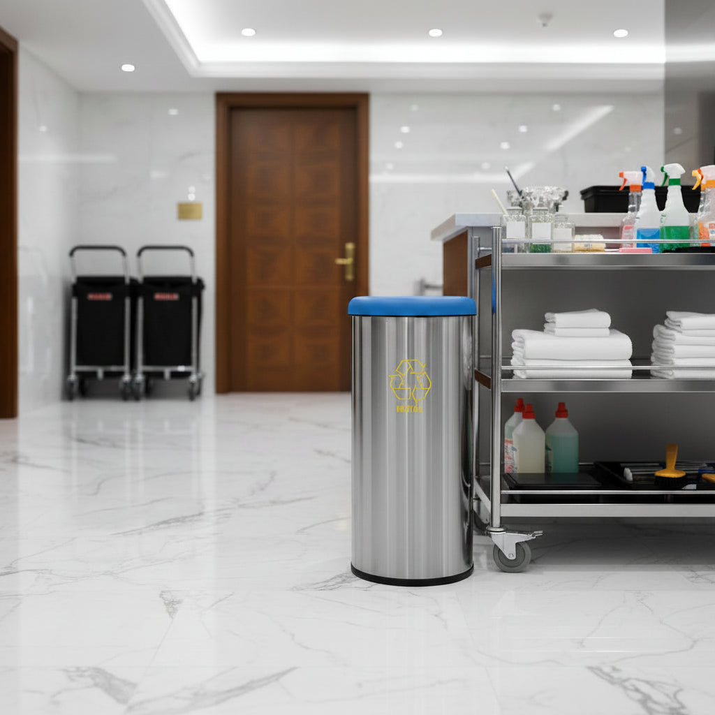 40 Litres Stainless Steel Capsule Waste Bin With Swing Lid And Scotch Brite Finish