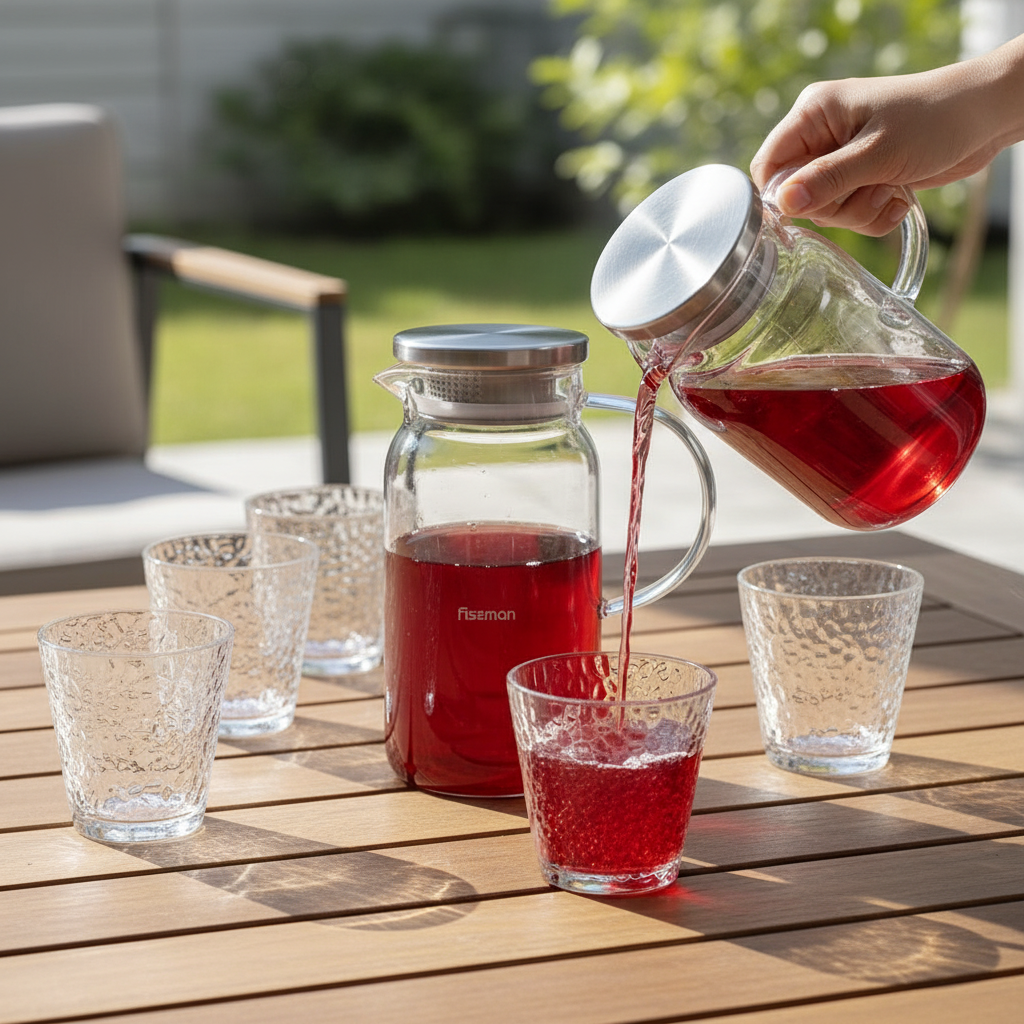 5-Piece 1.4L Infuser Jug Set – Borosilicate Glass with Stainless Steel Lid