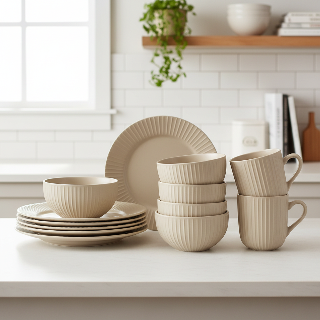 16pc Ceramic Dinner Set – Soft Beige