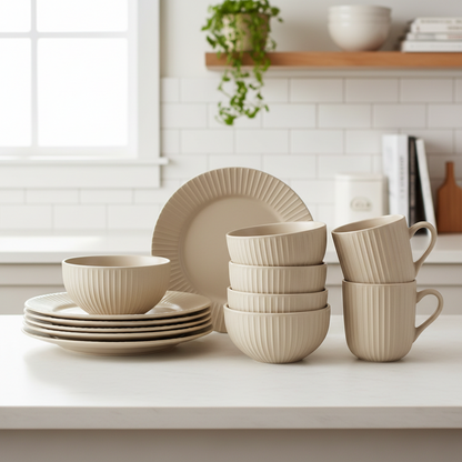 16pc Ceramic Dinner Set – Soft Beige
