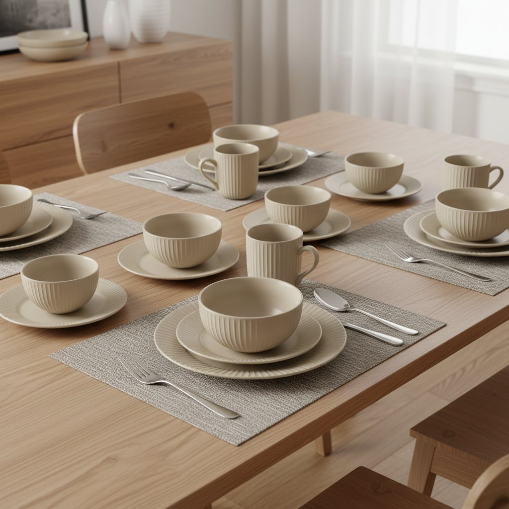 16pc Ceramic Dinner Set – Soft Beige