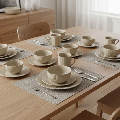 16pc Ceramic Dinner Set – Soft Beige