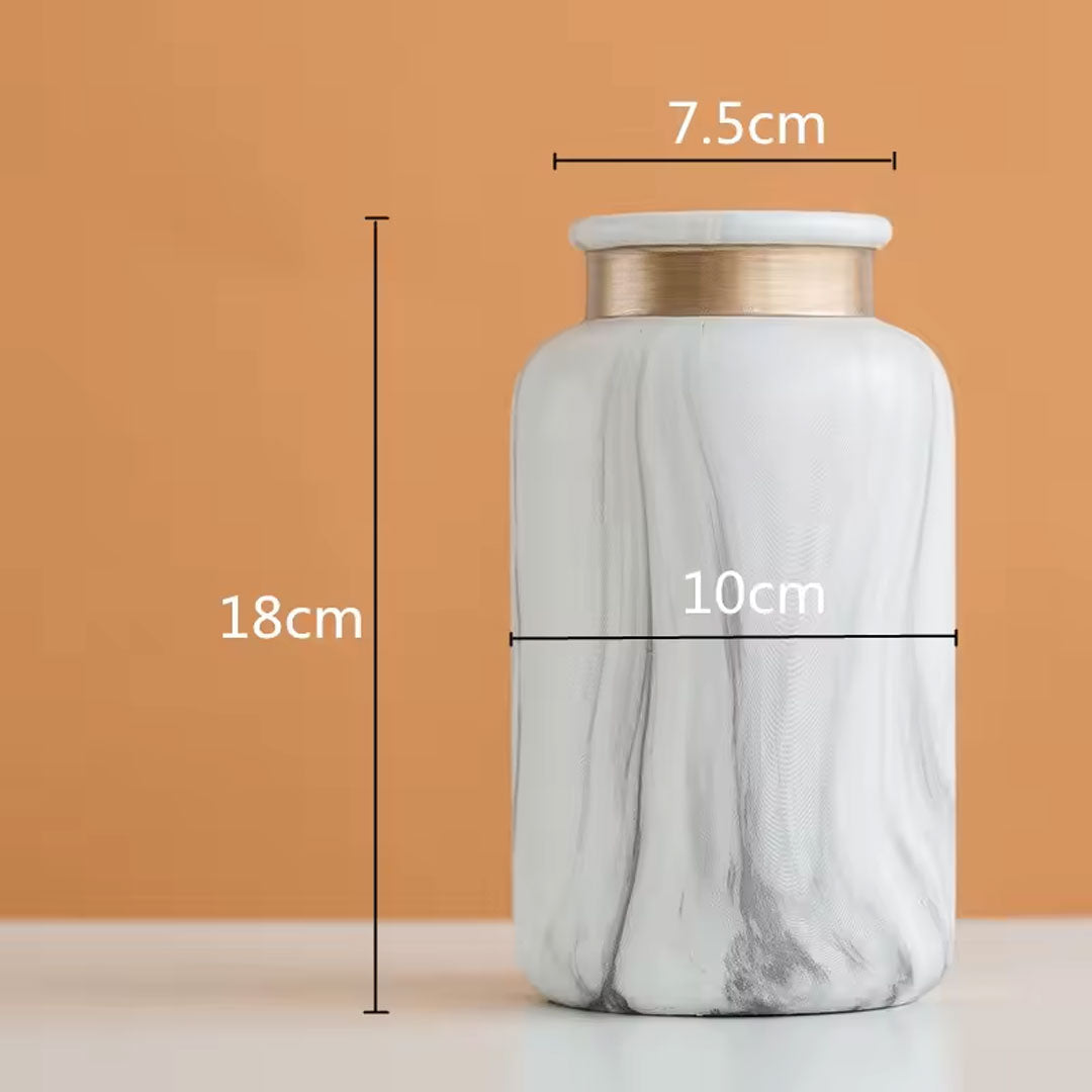 Marble-Effect Ceramic Vase with Gold Rim