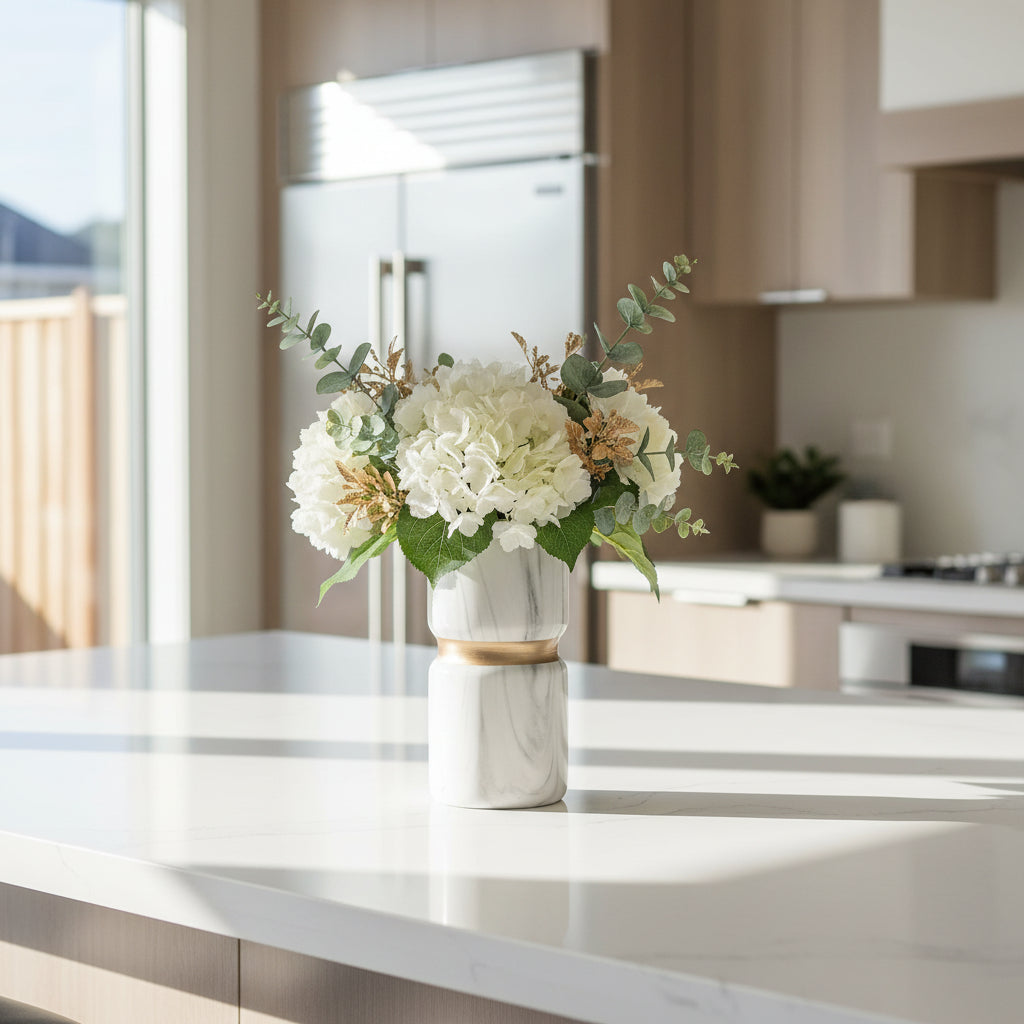 Marble-Effect Ceramic Vase with Gold Accent