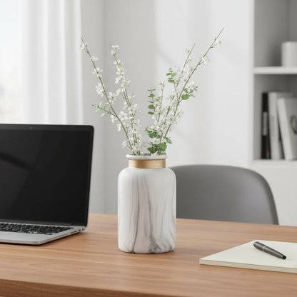 Marble-Effect Ceramic Vase with Gold Rim