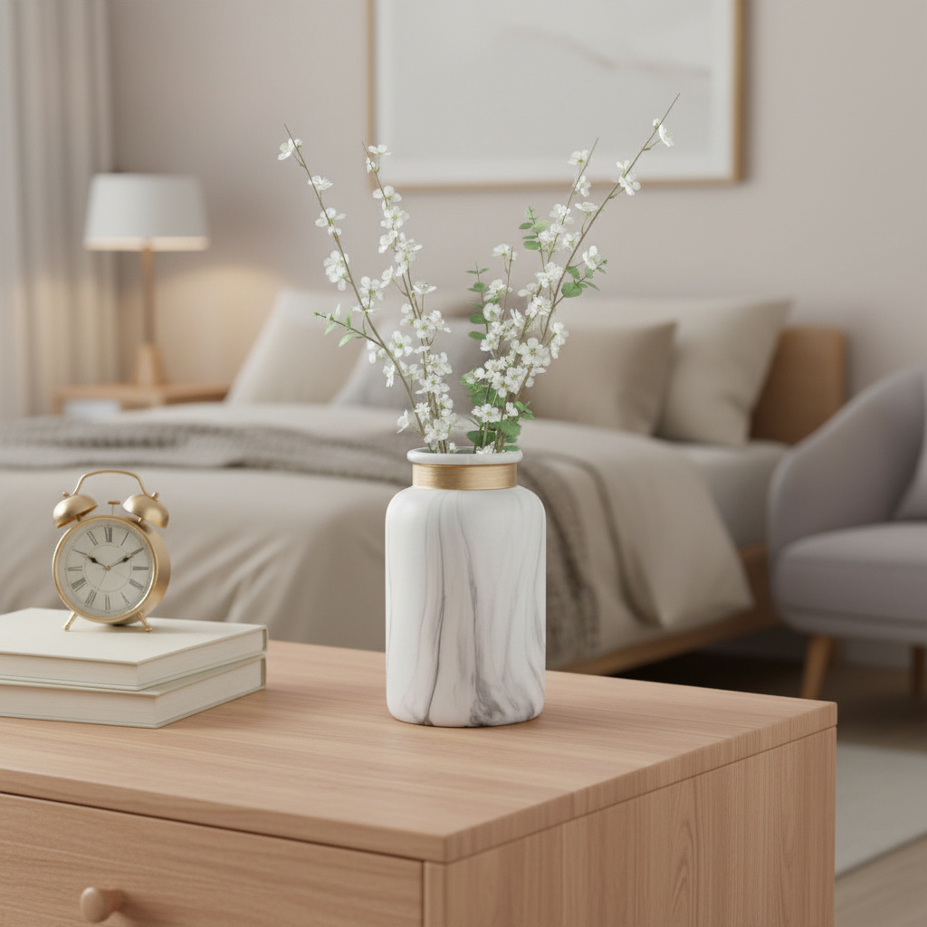 Marble-Effect Ceramic Vase with Gold Rim