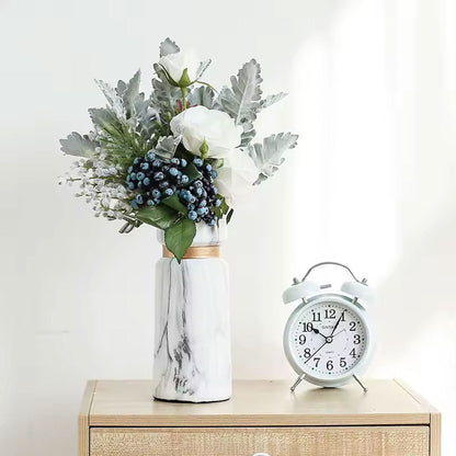 Marble-Effect Ceramic Vase with Gold Band