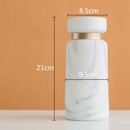 Marble-Effect Ceramic Vase with Gold Band
