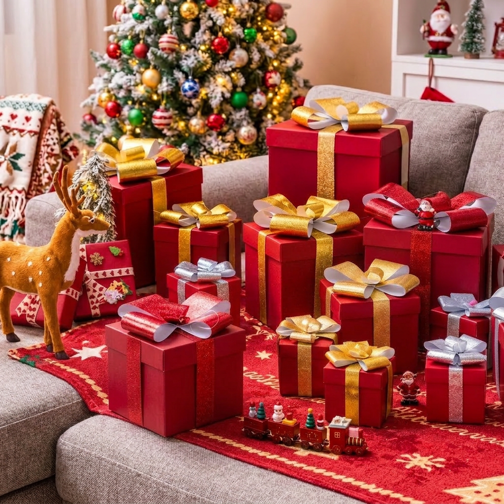 Christmas decorative gift boxes set of 5 in red, available in Nairobi, Kenya