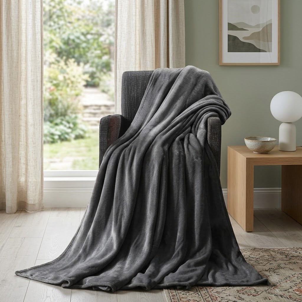 Cozy throw blanket for bedroom, sofa and travel in grey, available in Nairobi, Kenya
