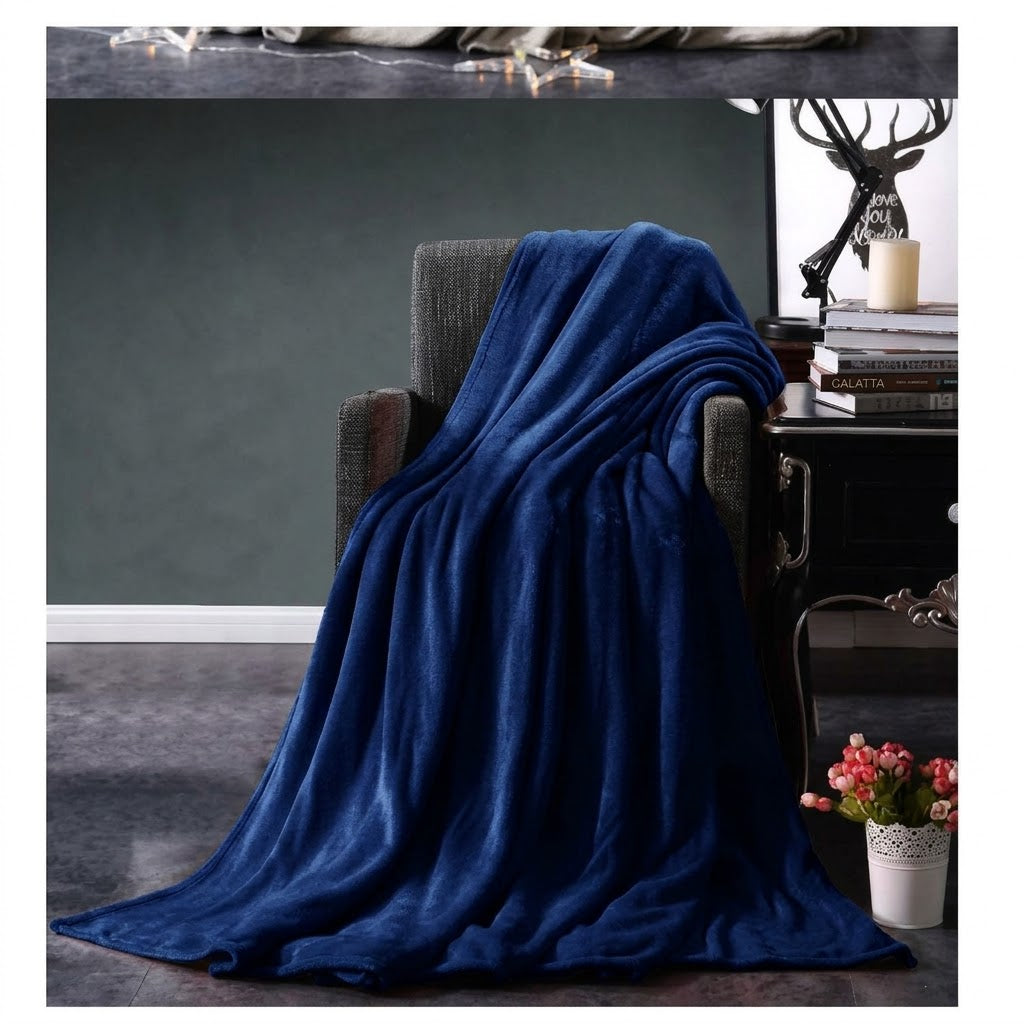 Cozy throw blanket for bedroom, sofa and travel in navy blue,