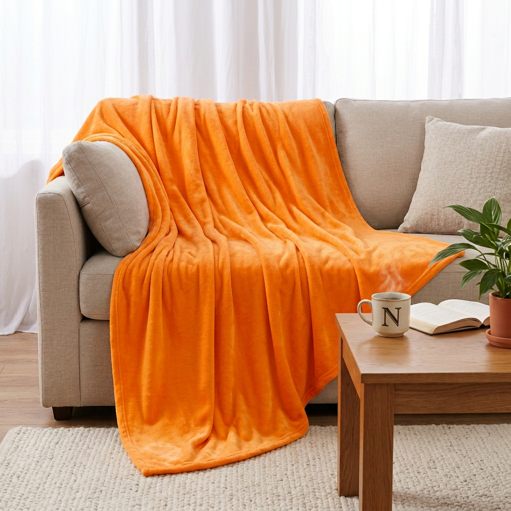 Cozy throw blanket for bedroom, sofa and travel in orange