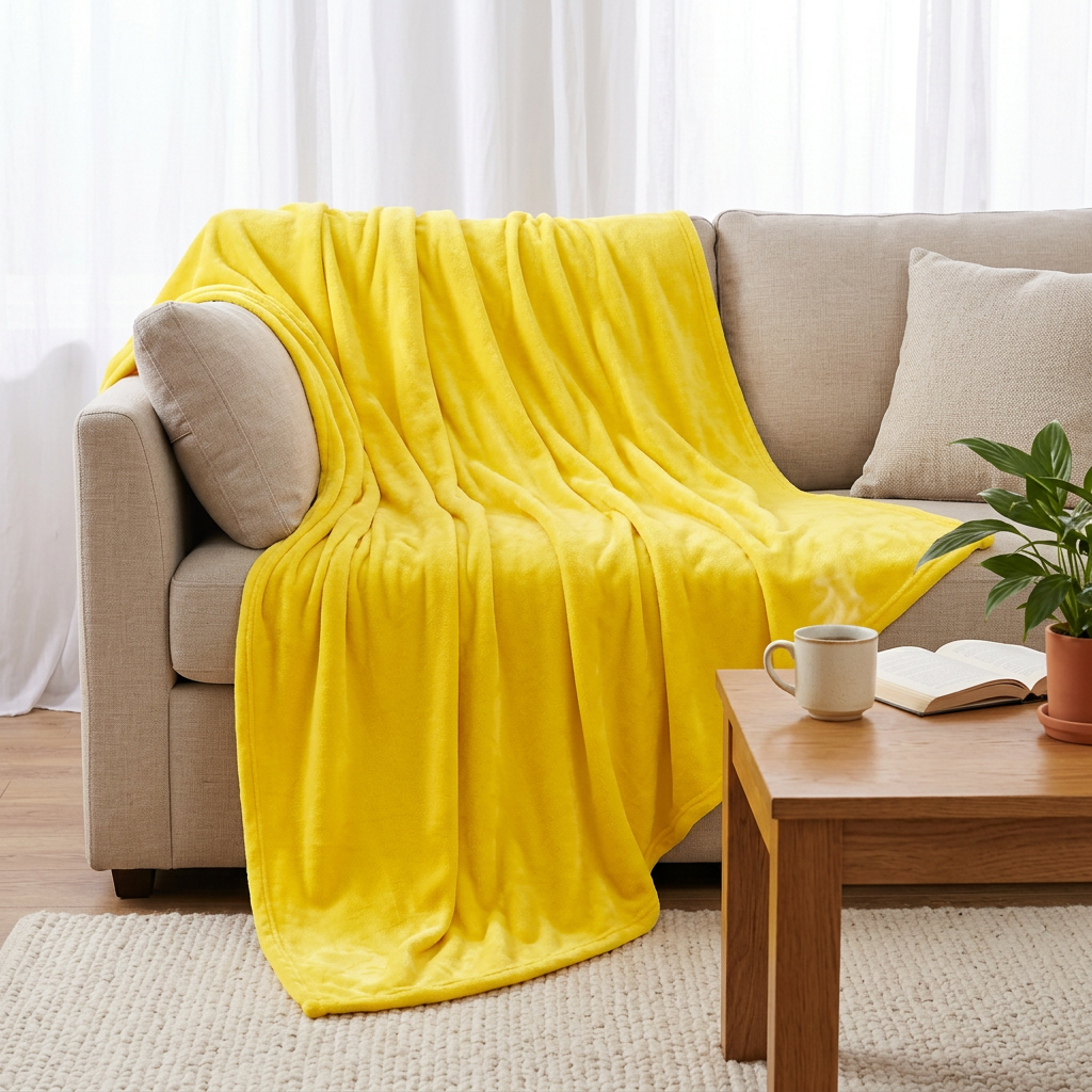 Cozy throw blanket for bedroom, sofa and travel in yellow,