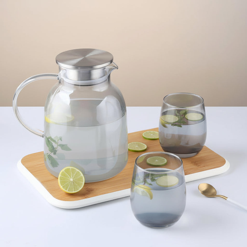 7-Piece 1800ml Smoky Grey Jug Set – Borosilicate Glass