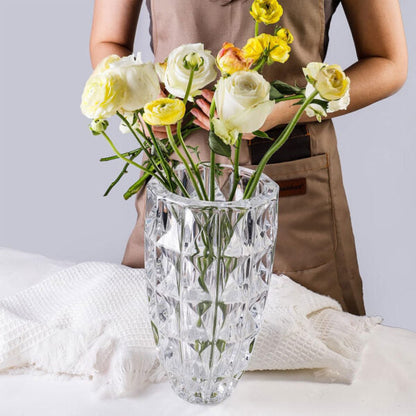 27.5cm Clear Glass Vase with Geometric Pattern