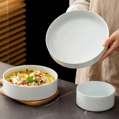 Ivory white porcelain serving dish or bowl, 25-30cm, ideal for soups, pastas, salads, and stews