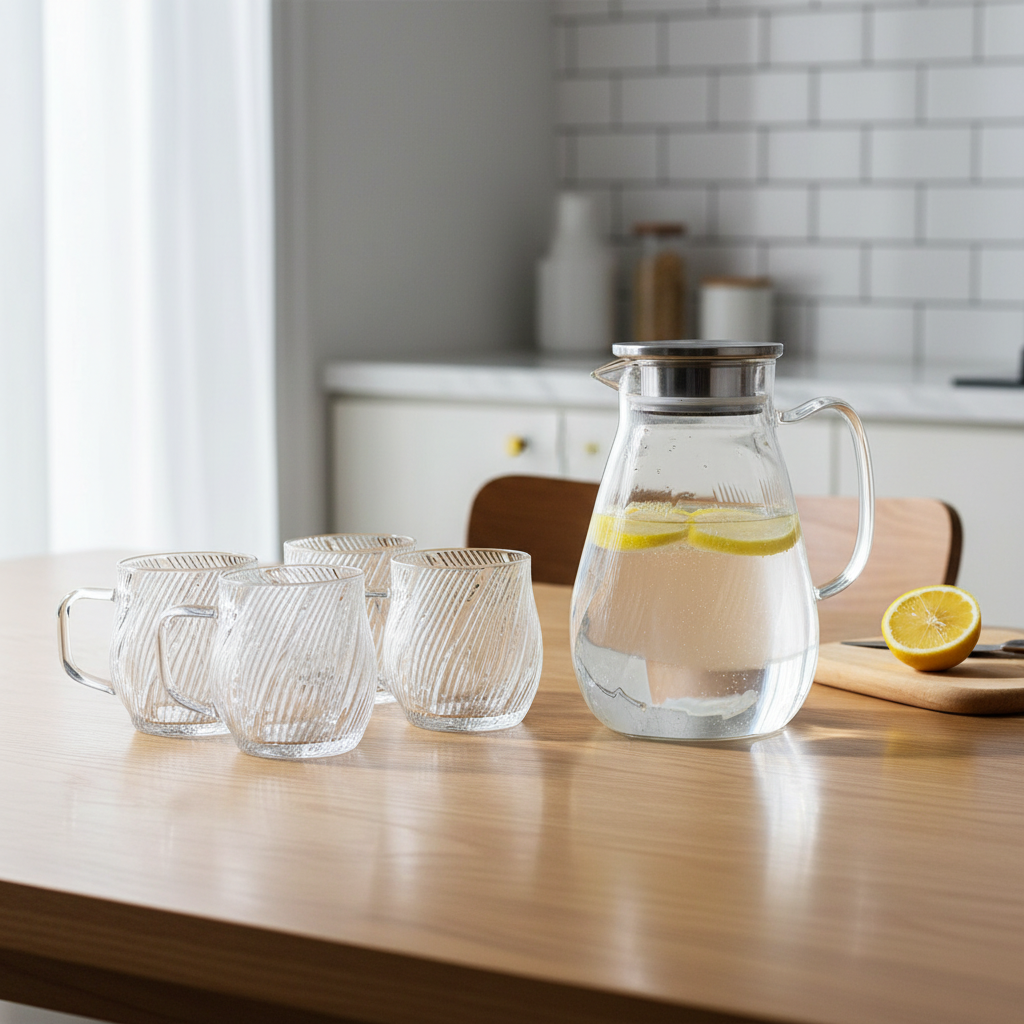 7-Piece 1650ml Swirly Jug Set – Borosilicate Glass