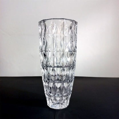 27.5cm Clear Glass Vase with Geometric Pattern