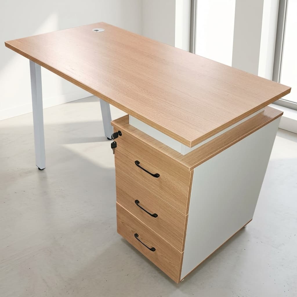 1200mm Nova office desk with 3 drawer pedestal storage woodgrain top