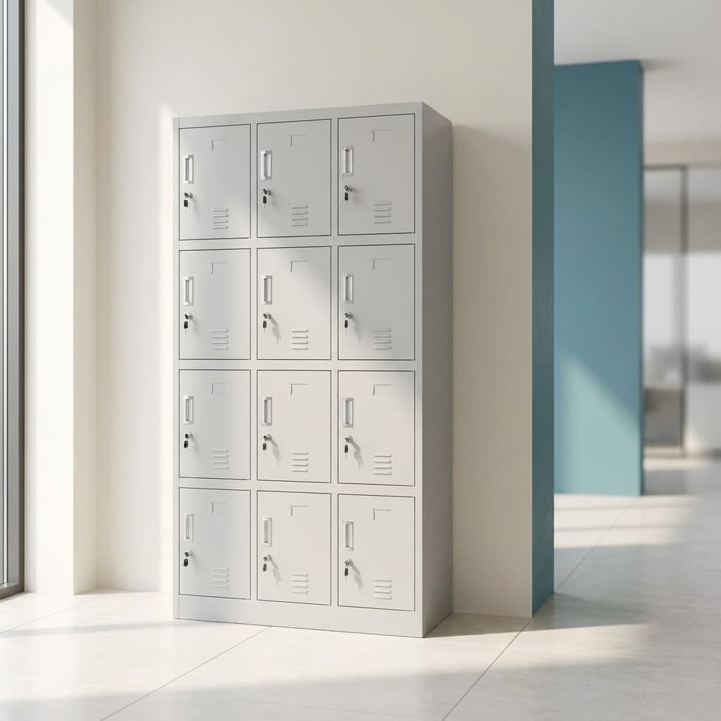 12-door steel locker cabinet with individual locks, ventilation slots, and name card holders - Dawood Lifestyle & Gadgets ke