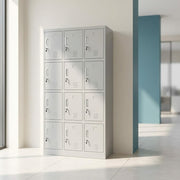 12-door steel locker cabinet with individual locks, ventilation slots, and name card holders - Dawood Lifestyle & Gadgets ke