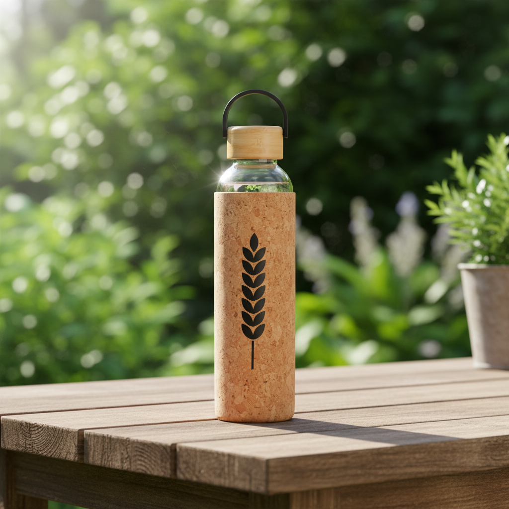 550ml Glass Water Bottle with Bamboo Lid and Cork Sleeve