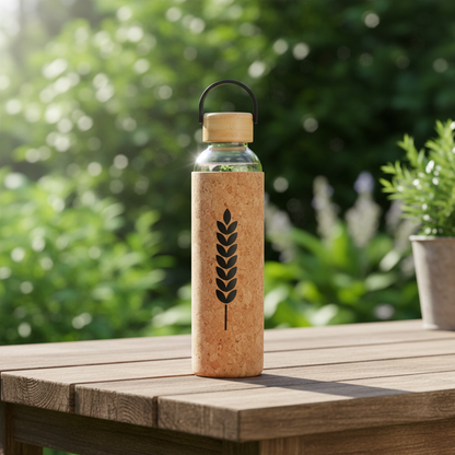 550ml Glass Water Bottle with Bamboo Lid and Cork Sleeve