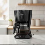 Compact 0.6L coffee maker with 750W power, AromaTwister technology, drip-stop system, and auto shut-off for daily coffee brewing HD7432/20P.