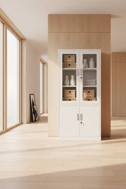 Steel combination cabinet with glass display doors and lockable solid storage doors - Dawood Lifestyle & Gadgets ke