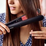Dawood Lifestyle & Gadgets ke Philips StraightCare Essential ThermoProtect hair straightener with keratin infused plates 6 temperature settings 100mm long plates auto shut off feature and 30 second heat up time for smooth and efficient hair styling.