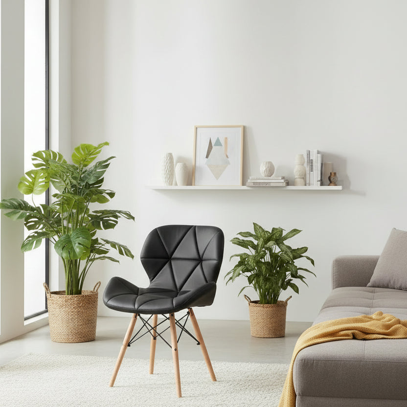 Padded Faux Leather Eames-Style Dining Chair  with Beech Wood Legs