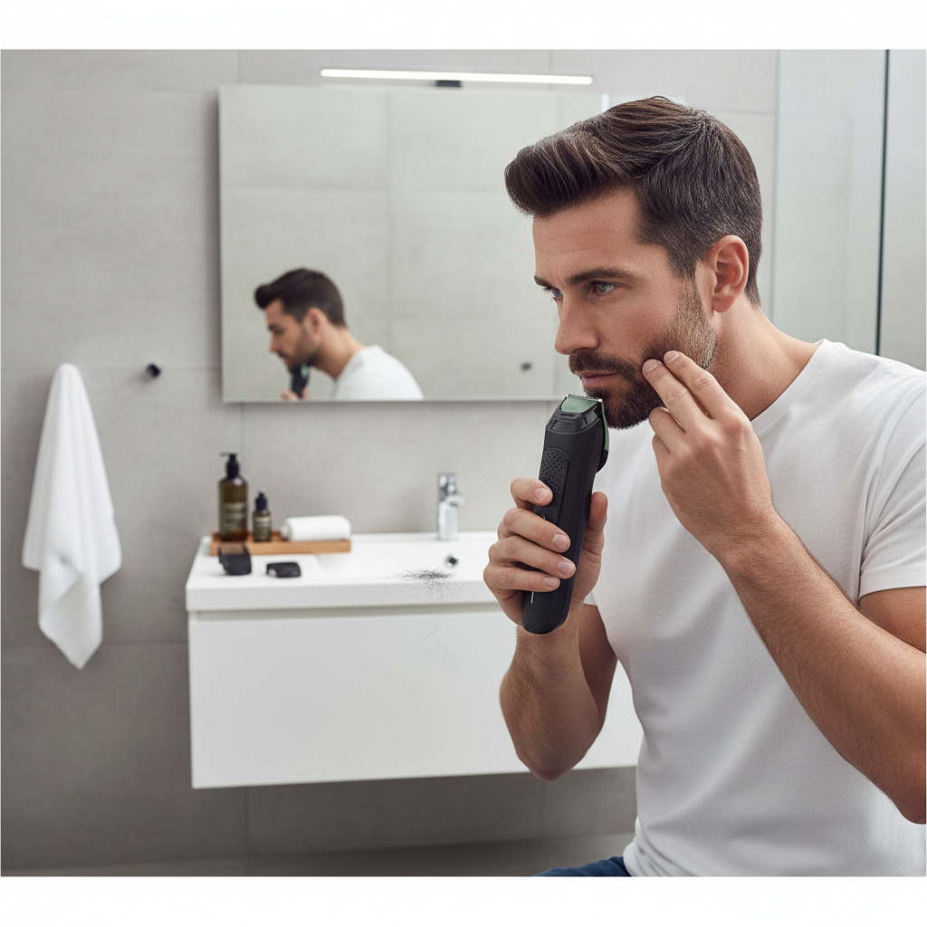 Dawood Lifestyle & Gadgets ke Philips 3000 Series all in one trimmer 7 in 1 grooming kit with self sharpening rounded tip blades adjustable 3mm to 7mm comb settings and charging LED indicator for precise facial hair grooming and styling.
