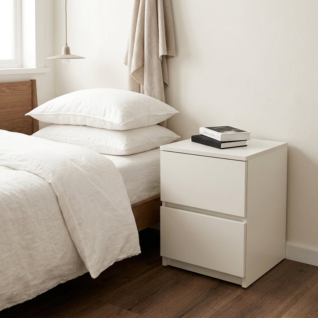 White MDF Bedside Nightstand with Push-Open Doors Floor Standing