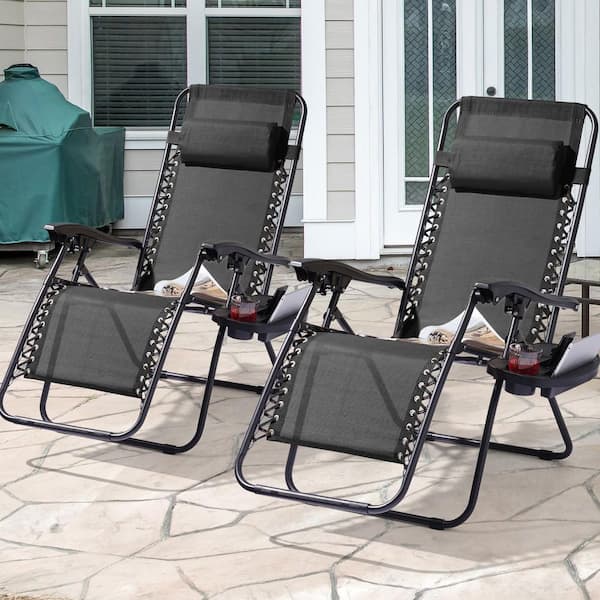 Adjustable Zero Gravity Recliner Folding Chair with Cup Holder & Headrest